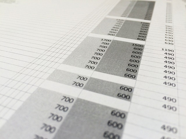 Close-up of a printed spreadsheet with rows and columns of numerical data